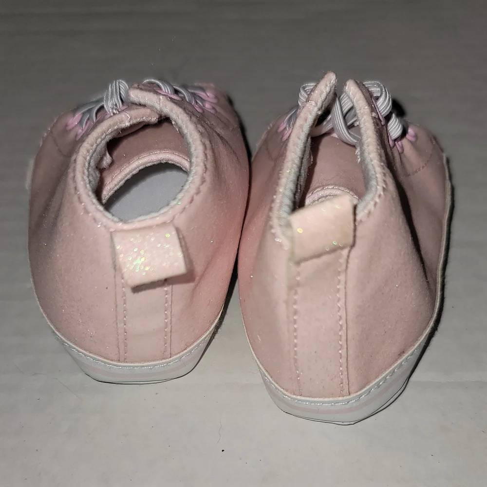 Baby crib shoes pink white Glitter sparkle elastic High Top Converse style